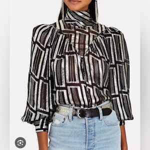 IRO Claireta Lamé Metallic Blouse Size FR 34 XS/S $525